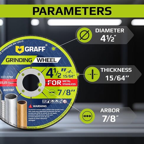 4 1/2 عجلات طحن للمعادن والفولاذ المقاوم للصدأ - أقراص طحن 4 1/2 لطاحونة الزوايا - عجلة طحن مع محور 7/8 للأغراض العامة GRAFF (25 حزمة) in Kuwait
