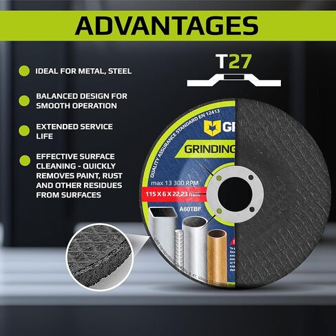 4 1/2 عجلات طحن للمعادن والفولاذ المقاوم للصدأ - أقراص طحن 4 1/2 لطاحونة الزوايا - عجلة طحن مع محور 7/8 للأغراض العامة GRAFF (25 حزمة) in Kuwait