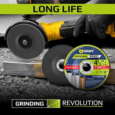 4 1/2 عجلات طحن للمعادن والفولاذ المقاوم للصدأ - أقراص طحن 4 1/2 لطاحونة الزوايا - عجلة طحن مع محور 7/8 للأغراض العامة GRAFF (25 حزمة) in Kuwait