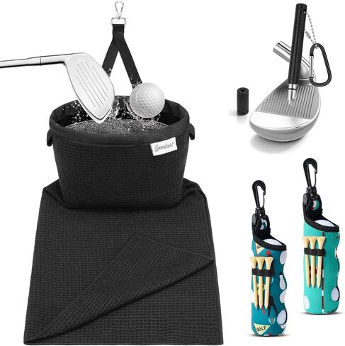 Third Generation Golf Club and Ball Cleaner Pouch with Attached Towel, Powerful Leak Resistance, Includes 1 Golf Club Groove Sharpener Tool and 2 Pack Golf Tee Holder, Premium Golf Club Cleaning Kit in Saudi Arabia