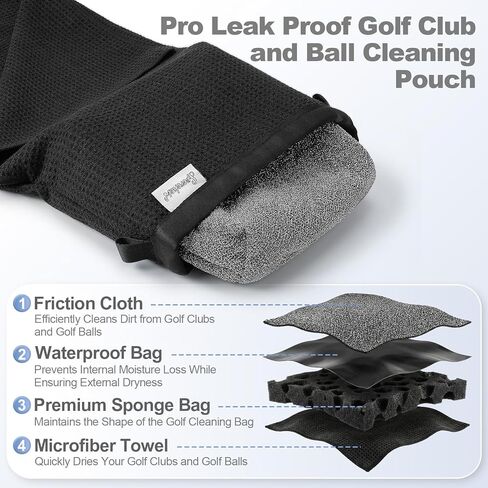 Third Generation Golf Club and Ball Cleaner Pouch with Attached Towel, Powerful Leak Resistance, Includes 1 Golf Club Groove Sharpener Tool and 2 Pack Golf Tee Holder, Premium Golf Club Cleaning Kit in Saudi Arabia