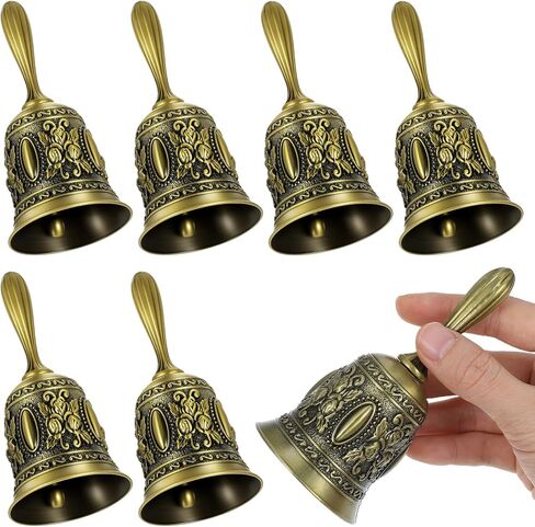 6 PCS Hand Bells for Seniors Bedside, Wedding Bell, Vintage Bell with Handle - Antique Bronze Loud Call Service Bells for Dinner, Party, Reception & Meditation in Saudi Arabia