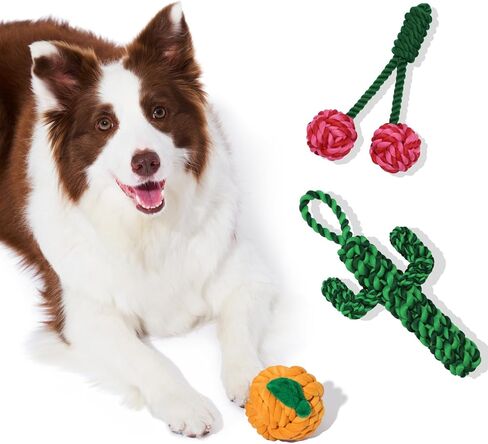 Vetreska Dog Rope Toys Dental Cleaning Toys Tug Of War Dog Toy To Toy Tough Rope Toy Though For Agrection Puppy Puppy Toys for Beining (Strawberry ، Tangerine & Coffee) in Saudi Arabia
