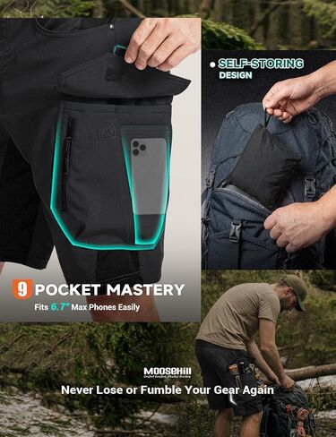 Moosehill Men's Hiking Cargo Shorts: Quick Dry Lightweight Stretch Outdoor Fishing Camping with 9 Pockets (Self-Storing) in Saudi Arabia
