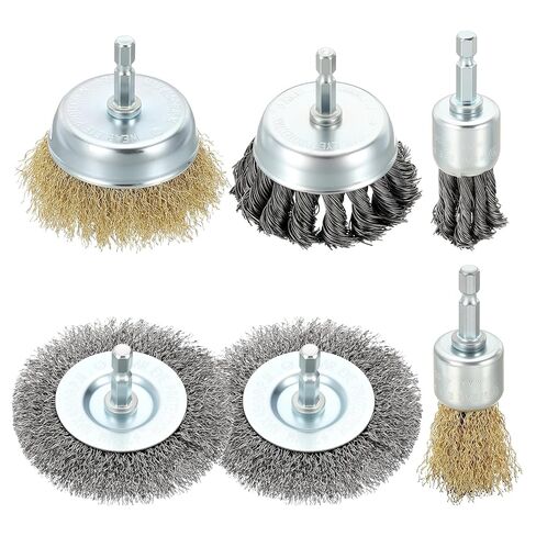 DTGN Wire Wheel Cup Brush Set for Drill - 6 Pcs - Coarse Carbon Steel Crimping Drill Wire Brush(0.012" Wire Size) - 1/4 Inch Hex Shank - Good for Cleaning Rust Paint Abrasive(1-3" Dia.) in Saudi Arabia