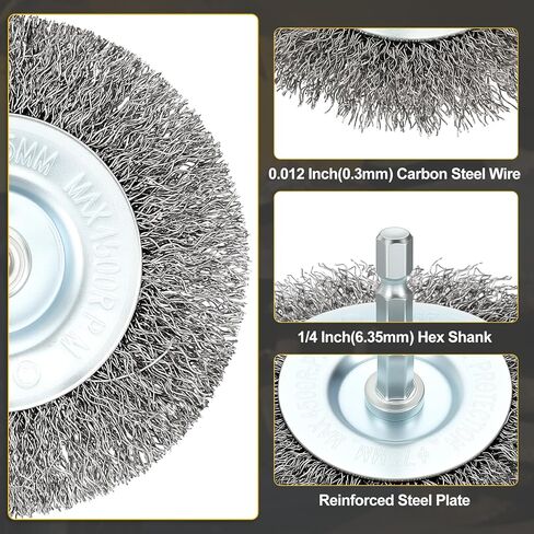 DTGN Wire Wheel Cup Brush Set for Drill - 6 Pcs - Coarse Carbon Steel Crimping Drill Wire Brush(0.012" Wire Size) - 1/4 Inch Hex Shank - Good for Cleaning Rust Paint Abrasive(1-3" Dia.) in Saudi Arabia