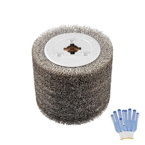 4.7" x 4" Stainless Steel Wire Drawing Wheel, Wire Brush Drum Surface Conditioning Tool, Metal Polishing Wheel for Metal Surface Polishing Grinding Removing Rust-3/4 Quad Keyway in Saudi Arabia