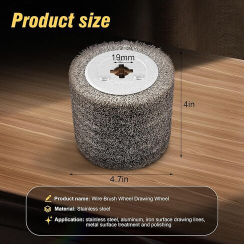 4.7" x 4" Stainless Steel Wire Drawing Wheel, Wire Brush Drum Surface Conditioning Tool, Metal Polishing Wheel for Metal Surface Polishing Grinding Removing Rust-3/4 Quad Keyway in Saudi Arabia