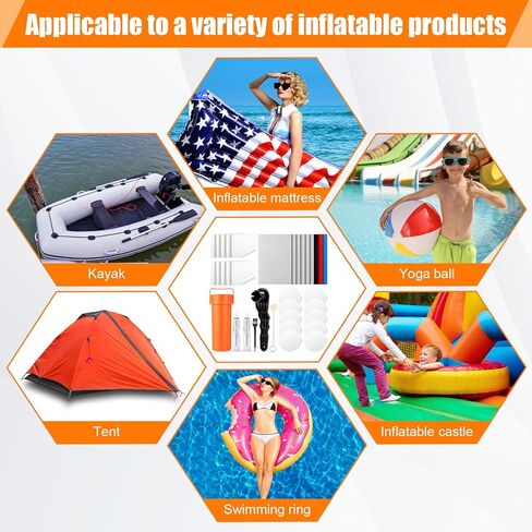 Gejoy Inflatable Boat Pool Patch Repair Kit, 20 Pcs Heavy Duty Self Adhesive PVC TPU Patches with 2 x 30 ml Waterproof Glue, Air Valve Wrench & Storage Bucket for Air Mattress Swimming Ring Liner in Saudi Arabia
