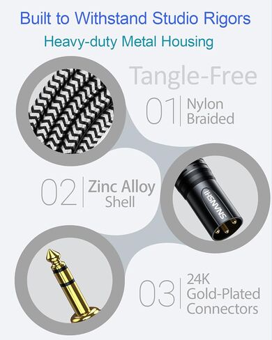 SNANSHI 2-Pack 1/4 إلى XLR كابل ذكر 6.6 قدم - كابل شاشة استوديو متوازن 6.35 مم TRS إلى XLR ذكر 22 AWG لواجهة الصوت، خلاط، مكبر صوت يعمل بالطاقة (ليس للميكروفون) in Kuwait