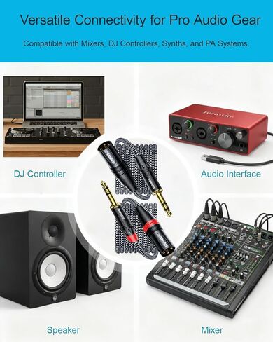 SNANSHI 2-Pack 1/4 إلى XLR كابل ذكر 6.6 قدم - كابل شاشة استوديو متوازن 6.35 مم TRS إلى XLR ذكر 22 AWG لواجهة الصوت، خلاط، مكبر صوت يعمل بالطاقة (ليس للميكروفون) in Kuwait