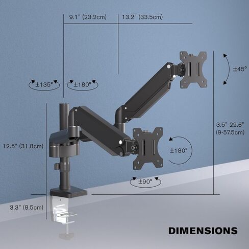 ProMounts Landscape to Portrait Single Monitor Arm for 13" to 32" Screens Holds up to 17.6 lbs. Monitor Stand for Monitors - VESA Mount Compatible in Kuwait