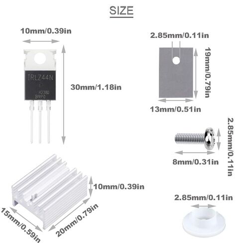 20 pcs IRLZ44N Mosfet Transistor IRLZ44NPBF N-Channel TO-220AB 47A 55V 3Pin International Rectifier Field Effect transistors with Heatsink Screw Washer Rubber Silicone Screwdriver in Saudi Arabia