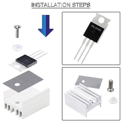 20 pcs IRLZ44N Mosfet Transistor IRLZ44NPBF N-Channel TO-220AB 47A 55V 3Pin International Rectifier Field Effect transistors with Heatsink Screw Washer Rubber Silicone Screwdriver in Saudi Arabia