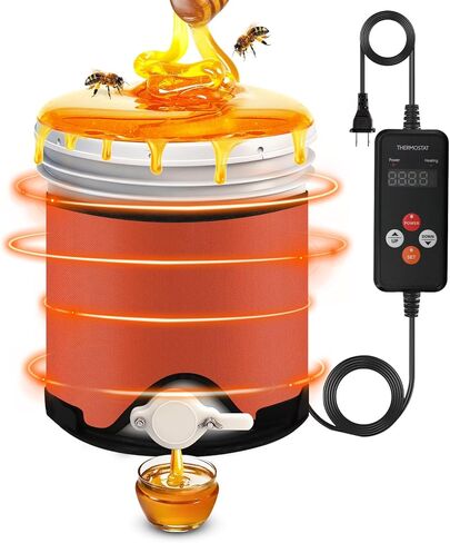 Honey Heater with Bottom Heat, Adjustable Thermostat & Timer, 5 Gal Pail Warmer for Decrystallization, IPX4 Waterproof, Fit for Bucket with Gate Valve in Kuwait