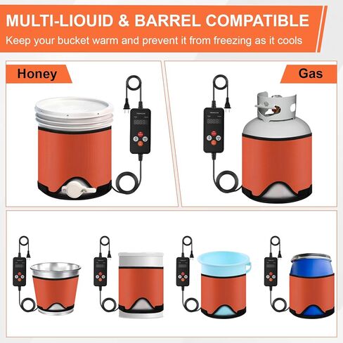 Honey Heater with Bottom Heat, Adjustable Thermostat & Timer, 5 Gal Pail Warmer for Decrystallization, IPX4 Waterproof, Fit for Bucket with Gate Valve in Kuwait