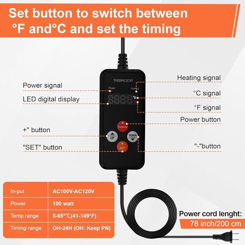 Honey Heater with Bottom Heat, Adjustable Thermostat & Timer, 5 Gal Pail Warmer for Decrystallization, IPX4 Waterproof, Fit for Bucket with Gate Valve in Kuwait
