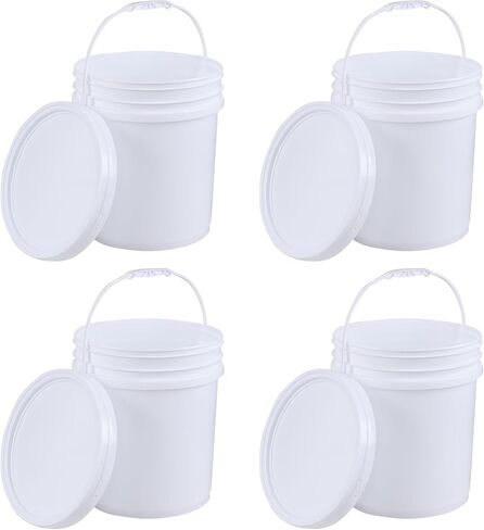 Anbers 7 Gallon Food Grade Buckets with Seal Lids, 4-Pack Round Plastic Bucket Pail with Handle, White in Kuwait