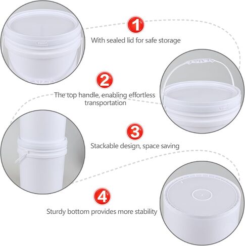 Anbers 7 Gallon Food Grade Buckets with Seal Lids, 4-Pack Round Plastic Bucket Pail with Handle, White in Kuwait