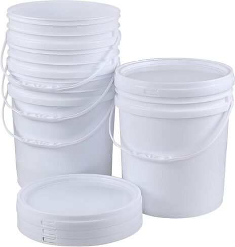 Anbers 7 Gallon Food Grade Buckets with Seal Lids, 4-Pack Round Plastic Bucket Pail with Handle, White in Kuwait