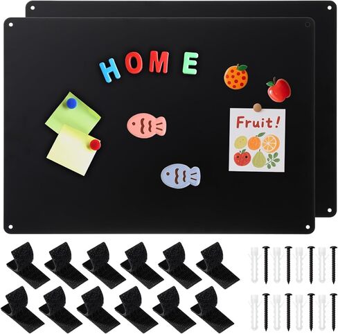 2 PCS Magnetic Board ، 17 × 11.8 بوصة لوحة مغناطيس المعادن لألواح Bulletin Magnet للداخلية للوحدة الداخلية لعرض صور مغناطيسات التوابل المغناطيسية (أسود) صور (أسود) in Kuwait