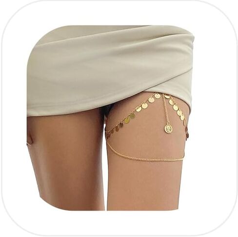 Multi-Layered Thigh Chains Jewelry,Bikini Elastic Tassel Leg Thigh Chain,Summer Beach Body Chain,Simple Metal Thigh Body Chain for Women Girls in Saudi Arabia
