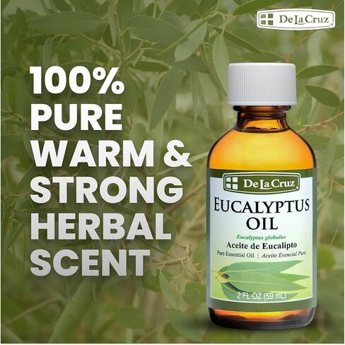 De La Cruz Eucalyptus Essential Oil, 100% Pure Steam Distilled Eucalyptus Globulus, Eucalyptus Oil, Eucalyptus Essential Oil for Diffuser, 2 FL OZ, Aromatherapy, Tree Oil (1 Bottle) in Kuwait