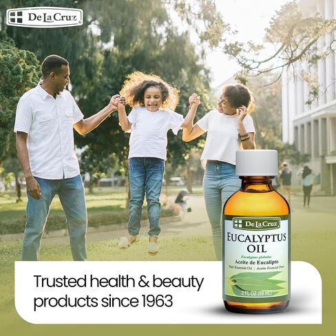 De La Cruz Eucalyptus Essential Oil, 100% Pure Steam Distilled Eucalyptus Globulus, Eucalyptus Oil, Eucalyptus Essential Oil for Diffuser, 2 FL OZ, Aromatherapy, Tree Oil (1 Bottle) in Kuwait