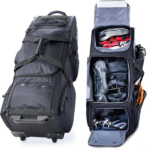 Large Rolling Baseball Catchers Gear Bag with Wheels, Softball Bag with Hard Backing for 4 Bats,Equipment Bag with Separate Shoe & Helmet Compartments, Youth Baseball Bag with 360° Spinner Wheels in Saudi Arabia