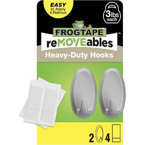 خطافات جدارية شديدة التحمل قابلة للإزالة من FrogTape - تحمل ما يصل إلى 3 أرطال، وتتضمن خطافين من النيكل المصقول و4 أشرطة - بدون ضرر، سهلة الإزالة وإعادة الاستخدام، خطاف حائط متوسط ​​مع شرائط لاصقة (عبوة من قطعتين) in Kuwait