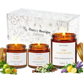 3 Pack Scented Candles for Home Aromatherapy Candle Gift Set Soy Wax Long Lasting Gift Birthday Mother's Thanksgiving Day Present (Amer Jar (Lime Basil + Lavender Lilac + Jasmine Sandalwood)) in Kuwait