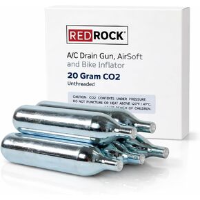 خراطيش ثاني أكسيد الكربون غير الملولبة من RedRock 20 جرام، درجة صناعية - لصيانة مسدس تصريف التدفئة والتهوية وتكييف الهواء، ومنفاخ إطارات الدراجة، والاستخدام متعدد الأغراض (عبوة من 10 قطع) in Kuwait