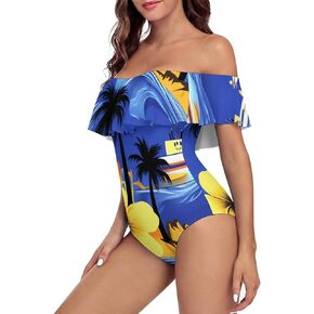 Women’s Off Shoulder One Piece Swimsuit, Ruffle Hawaiian Floral Bathing Suit Tropical Swimwear for Summer Beach in Saudi Arabia