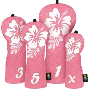 mytag Pink Golf Club Head Covers 4 Pack, Hibiscus Flowers Golf Headcovers Set with Patch & Embroidery Driver 3/5 Wood Hybrids/Rescue Covers in Kuwait