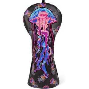 Golf Club Head Covers Driver Fairway Wood Hybrid Golf Club Headcover Leather Protector Heavy Embroidered Colorful Jellyfish in Saudi Arabia
