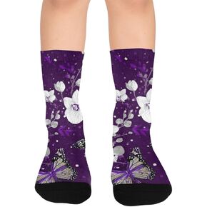 جوارب أرجوانية للمشي لمسافات طويلة على شكل فراشة - جوارب شتوية حرارية سميكة دافئة للأطفال الصغار للأولاد والبنات للمدرسة، والارتداء اليومي والأنشطة الخارجية in Kuwait