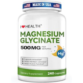 جليسينات المغنيسيوم 500 ملغ لكل كبسولة - 240 كبسولة - مكمل مغنيسيوم عالي الامتصاص للاسترخاء والهدوء ودعم العضلات - لطيف على المعدة - صنع في الولايات المتحدة الأمريكية in Kuwait