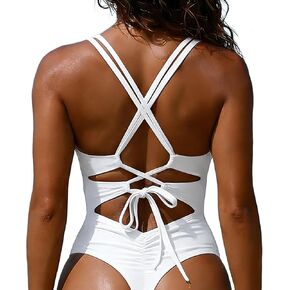 Leoparts Women’s Sexy One Piece Swimsuit Ruched Tummy Control Bathing Suit Thong Crisscross Tie Back Swim Suit in Kuwait