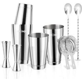 Boston Cocktail Shaker Set, 4-Piece Bar Tools Set, Professional Bar Set with Boston Shaker, Bar Spoon, Jigger, Hawthorne Strainer, Stainless Steel, Dishwasher Safe, Ideal Bartender Kit for Bar in Saudi Arabia