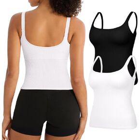 2 Pack Womens U Back Workout Tank Tops with Built in Longline Sports Bra Seamless Ribbed Athletic Yoga Gym Crop Top in Saudi Arabia