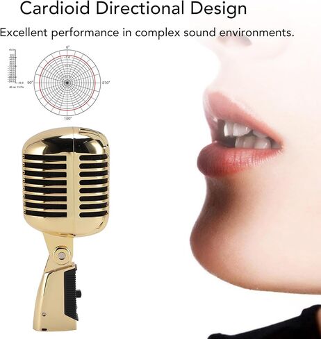 Retro Dynamic Vocal Microphone, Professional Classic Microphone with Self Tensioning Rack, Old Vintage Cardioid Mic for Live Performance Karaoke (Bluetooth not supported) in Saudi Arabia
