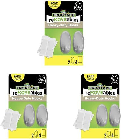 خطافات جدارية شديدة التحمل قابلة للإزالة من FrogTape - تحمل ما يصل إلى 3 أرطال، وتتضمن خطافين من النيكل المصقول و4 أشرطة - بدون ضرر، سهلة الإزالة وإعادة الاستخدام، خطاف حائط متوسط ​​مع شرائط لاصقة (عبوة من قطعتين) in Kuwait