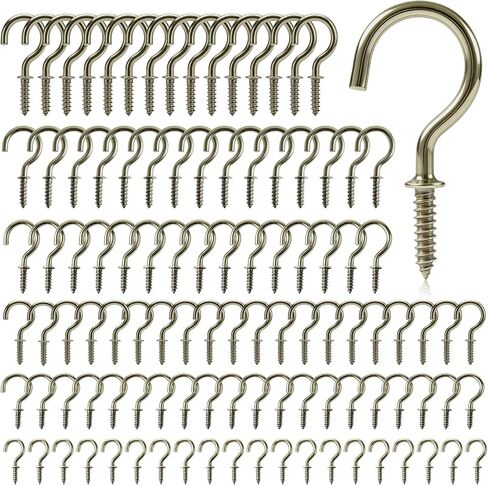 مجموعة خطافات كأس لولبية ممتازة 105 قطعة، 6 مقاسات خطافات برونزية (1/2 بوصة، 5/8 بوصة، 3/4 بوصة، 7/8 بوصة، 1 بوصة، 1-1/4 بوصة)، خطافات سقف معدنية شديدة التحمل للنباتات والأكواب وسلسلة أضواء للاستخدام الداخلي والخارجي in Kuwait