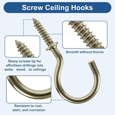 مجموعة خطافات كأس لولبية ممتازة 105 قطعة، 6 مقاسات خطافات برونزية (1/2 بوصة، 5/8 بوصة، 3/4 بوصة، 7/8 بوصة، 1 بوصة، 1-1/4 بوصة)، خطافات سقف معدنية شديدة التحمل للنباتات والأكواب وسلسلة أضواء للاستخدام الداخلي والخارجي in Kuwait