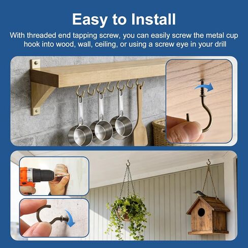 مجموعة خطافات كأس لولبية ممتازة 105 قطعة، 6 مقاسات خطافات برونزية (1/2 بوصة، 5/8 بوصة، 3/4 بوصة، 7/8 بوصة، 1 بوصة، 1-1/4 بوصة)، خطافات سقف معدنية شديدة التحمل للنباتات والأكواب وسلسلة أضواء للاستخدام الداخلي والخارجي in Kuwait