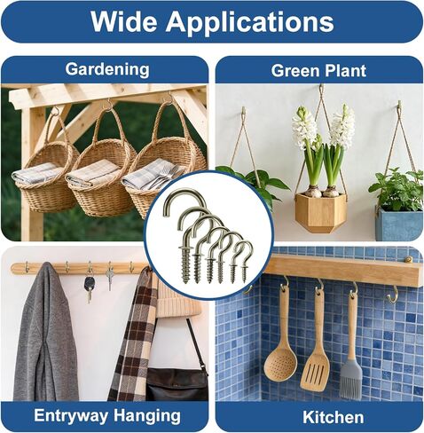 مجموعة خطافات كأس لولبية ممتازة 105 قطعة، 6 مقاسات خطافات برونزية (1/2 بوصة، 5/8 بوصة، 3/4 بوصة، 7/8 بوصة، 1 بوصة، 1-1/4 بوصة)، خطافات سقف معدنية شديدة التحمل للنباتات والأكواب وسلسلة أضواء للاستخدام الداخلي والخارجي in Kuwait