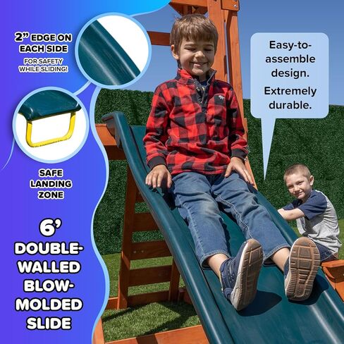 الرياضة الرياضية Amazon الحصرية Sherwood Wood Swing مع 3 تقلبات ، شريحة ، وسطح مغطى مع شريحة in Kuwait