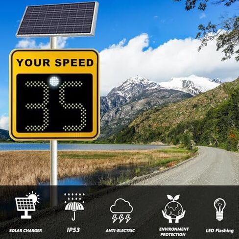 Solar Powered Radar Speed Limit Sign 24"x24" - Flashing Speed Display, IP65 Waterproof Traffic Indicator for Enhanced Road Safety in Saudi Arabia