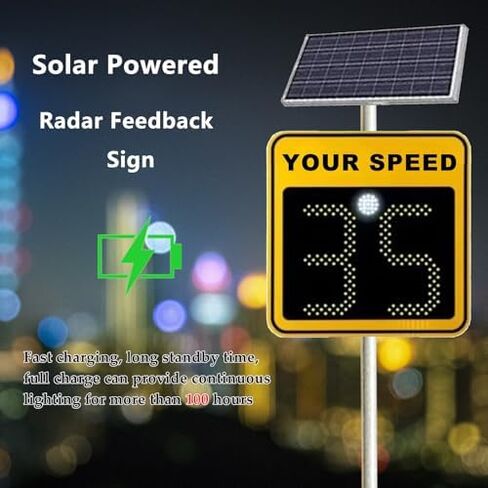 Solar Powered Radar Speed Limit Sign 24"x24" - Flashing Speed Display, IP65 Waterproof Traffic Indicator for Enhanced Road Safety in Saudi Arabia
