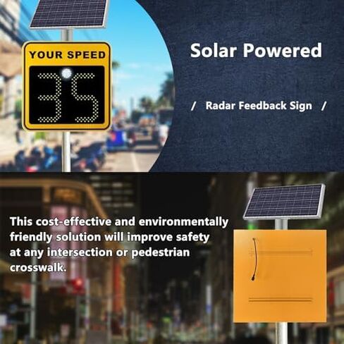Solar Powered Radar Speed Limit Sign 24"x24" - Flashing Speed Display, IP65 Waterproof Traffic Indicator for Enhanced Road Safety in Saudi Arabia
